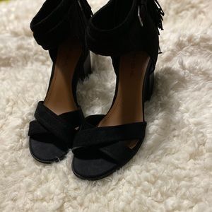 Black fringe indigo rd. Heeled sandals size 6.5